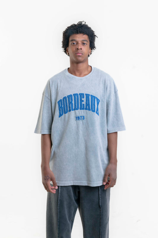 Bordeaux 1973 Nakışlı Oversize T-Shirt - Buz Mavi