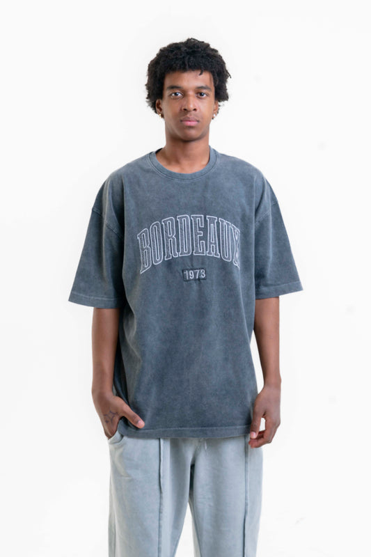 Bordeaux 1973 Yıkanmış Oversize T-Shirt - Antrasit