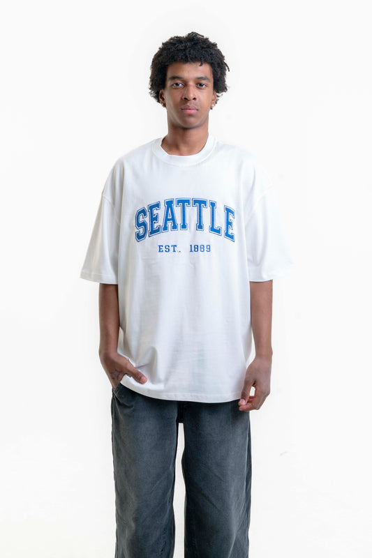 Seattle Nakış Detaylı Oversize T-shirt - Beyaz