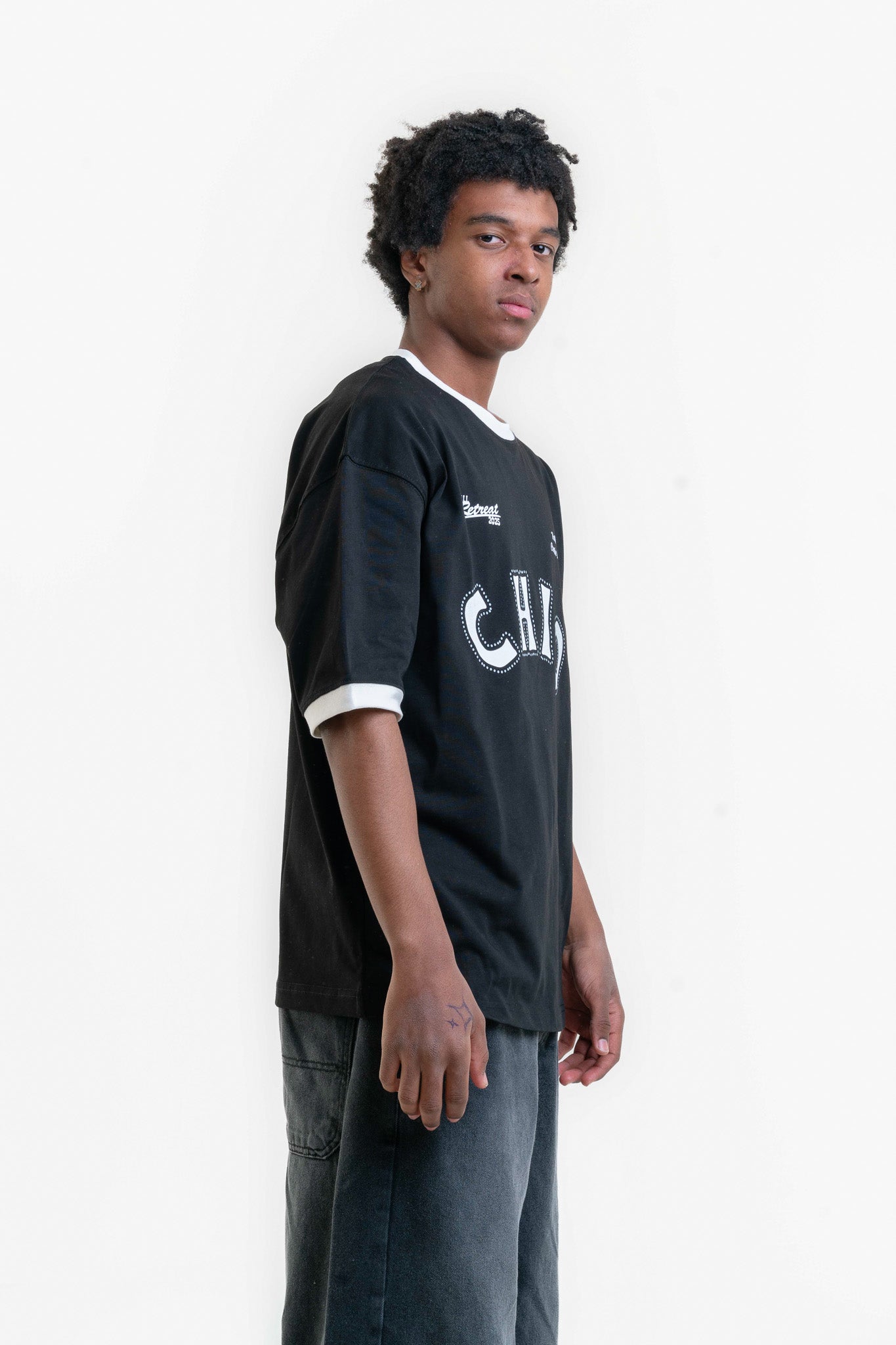 CHIO Baskılı Oversize T-shirt - Siyah/Beyaz