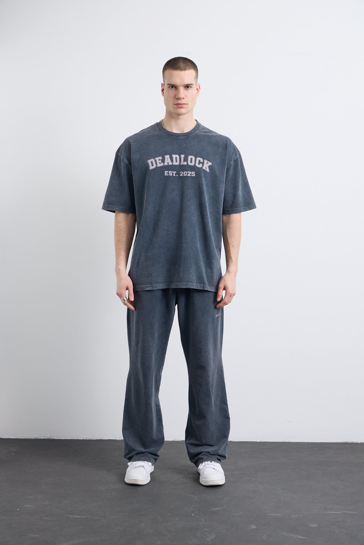 Est 1905 Yıkamalı Baskı Detaylı Gri T-shirt