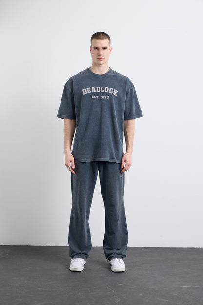 Est 1905 Yıkamalı Baskı Detaylı Gri T-shirt