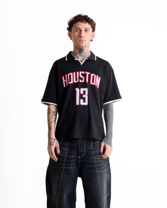 Houston Baskılı Polo Yaka Forma - Siyah