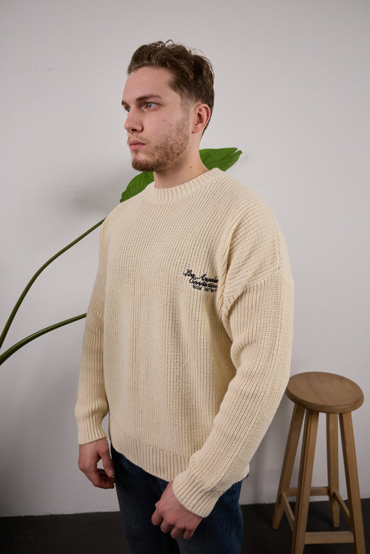 Los Angeles nakışlı triko kazak Krem