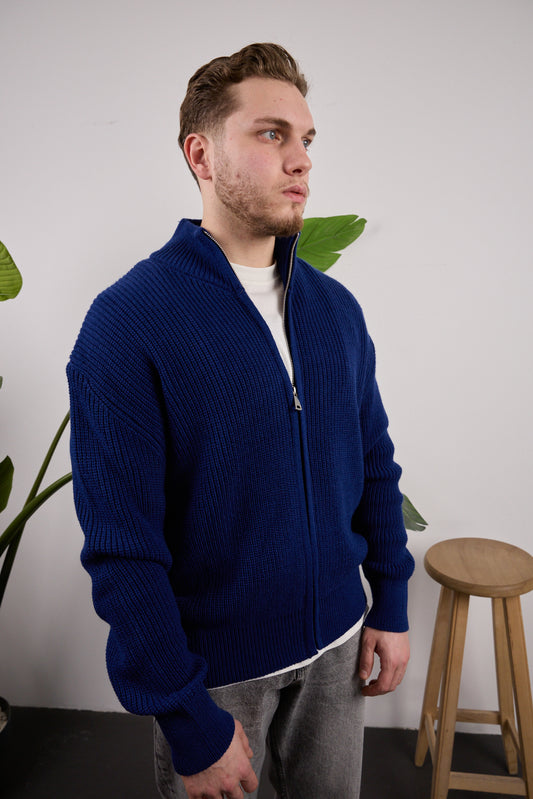 Tam Fermuarlı Triko Kazak Lacivert