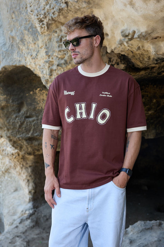 CHIO Oversize T-shirt - Kahverengi/Ekru