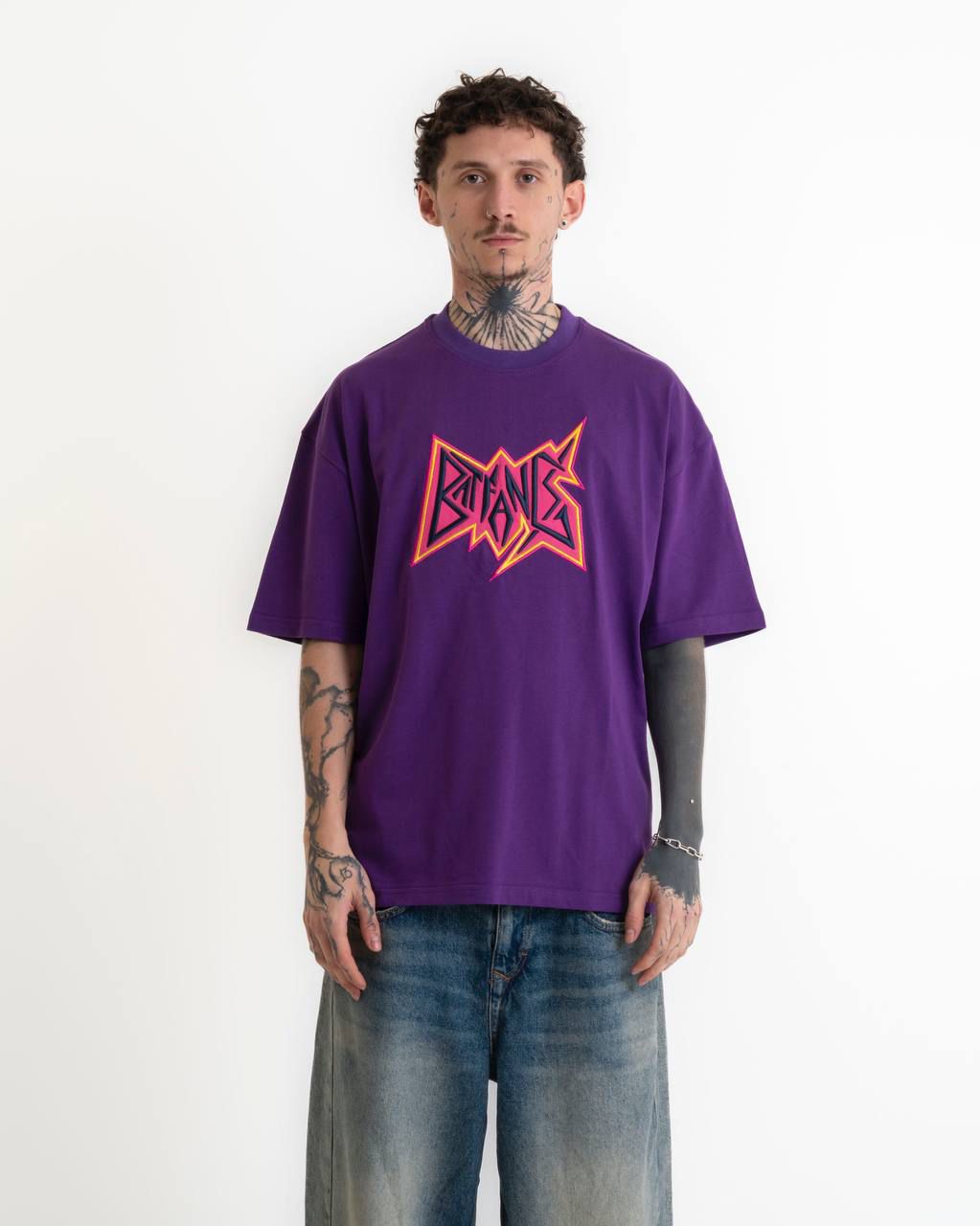 Batfang Nakış Detaylı Oversize T-shirt - Mor