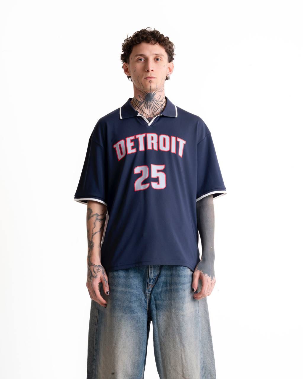 Detroit Baskılı Polo Yaka Forma - Lacivert